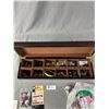 Image 2 : Wood Jewelry Box w/ Contents & Bag Of Jewelry/Crafting Pieces