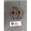 Image 1 : Lovely Pair of Red Glass Stones & Rhinestone Dangle Earrings