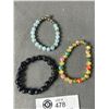 Image 2 : 3 Interesting Beaded Glass/Stones Stretch Bracelets