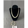 Image 1 : Vintage Irredescent Beads w/ Gold Colour Beads Choker Necklace (Approx. 16" L)  &  Matching Bracelet