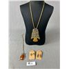 Image 1 : 2 Owl Pendant Necklaces & 2 Owl Earrings