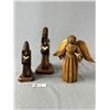 Image 1 : 3 Wood Crafted Folk Art Religious Pieces, 2 Monk & Angel
