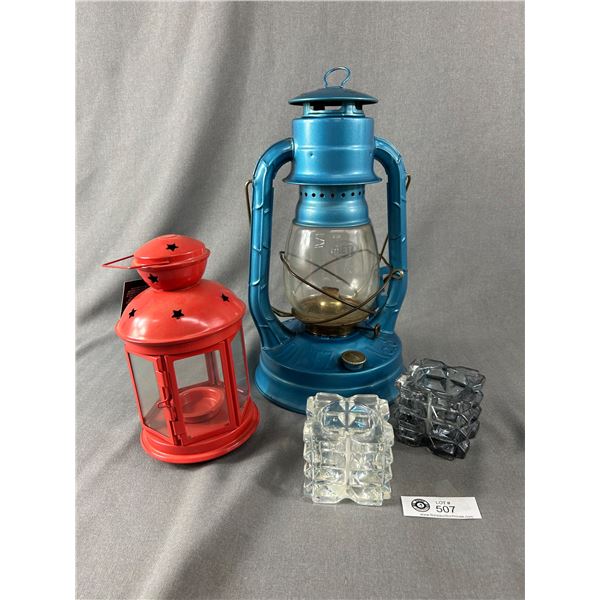 Dietz No. 8 Lantern, Patio Lantern & 2 Glass Candle Holders