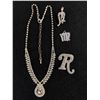 Image 1 : Lovely Silver Plated w/ Rhinestones Choker Necklace 2 Pendants + Brooch