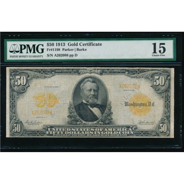 1913 $50 Gold Certificate PMG 15