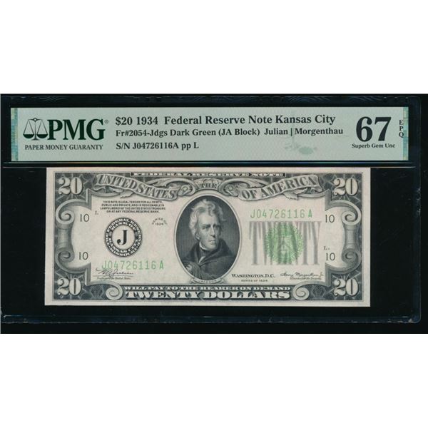 1934 $20 Kansas City FRN PMG 67EPQ
