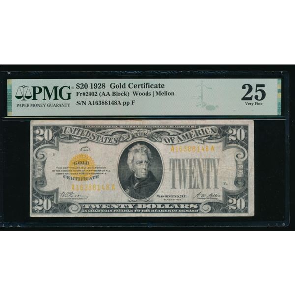 1928 $20 Gold Certificate PMG 25