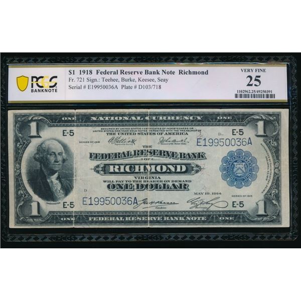 1918 $1 Richmond FRBN PCGS 25