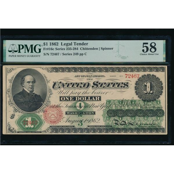 1862 $1 Legal Tender Note PMG 58