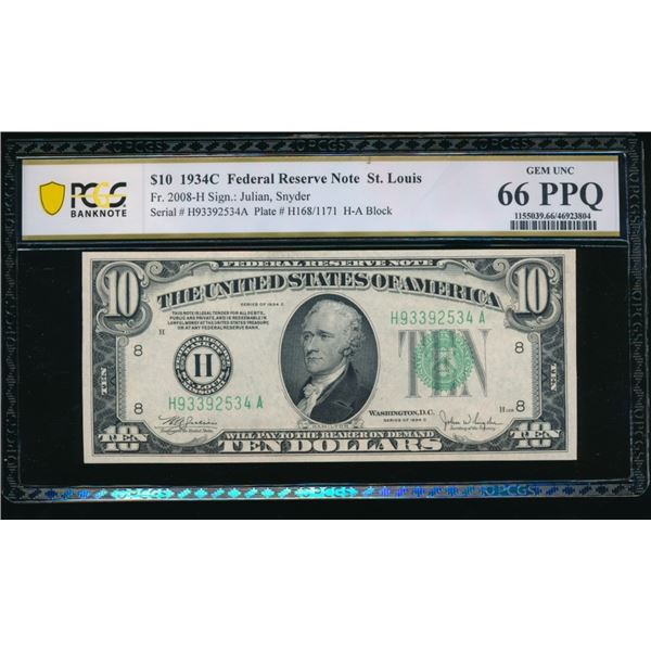 1934C $10 St Louis FRN PCGS 66PPQ