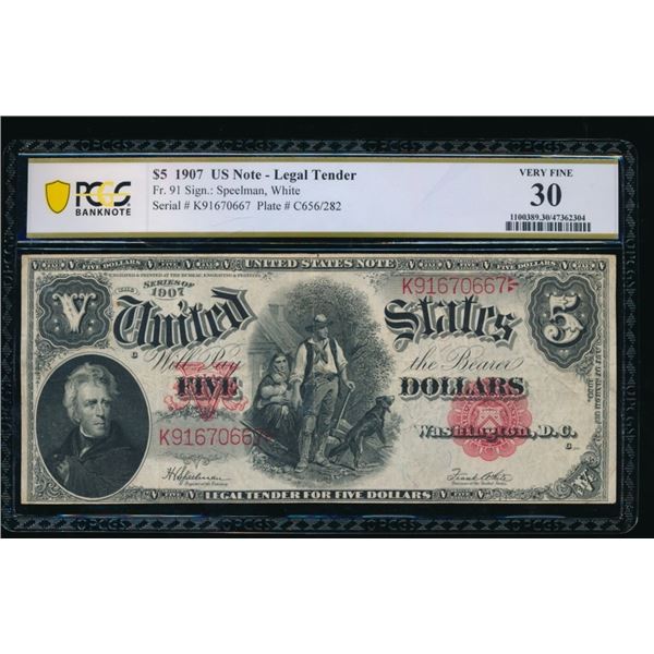 1907 $5 Legal Tender Note PCGS 30