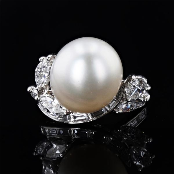 13.0mm PEAR SHAPE White South Sea Pearl and 1.35 ctw Diamond Platinum Ring