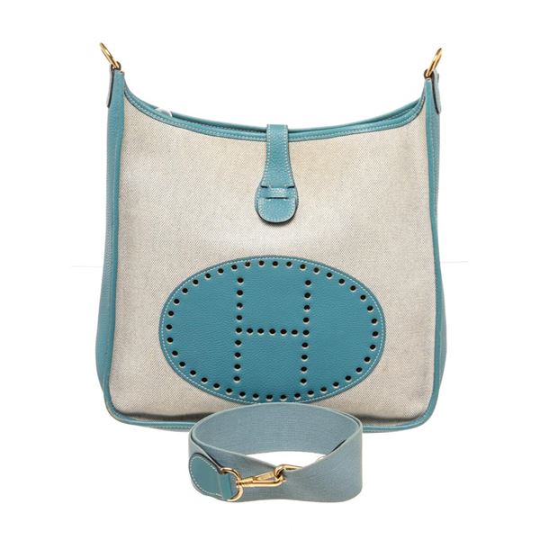 Hermes Blue Leather Evelyne 1 GM Crossbody Bag