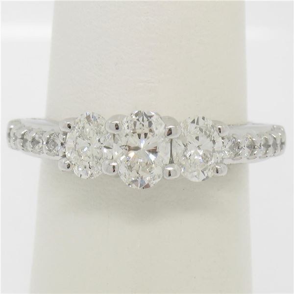 14k White Gold 1.50 ctw Oval 3 Stone Diamond Promise Engagement Ring w/ Accents