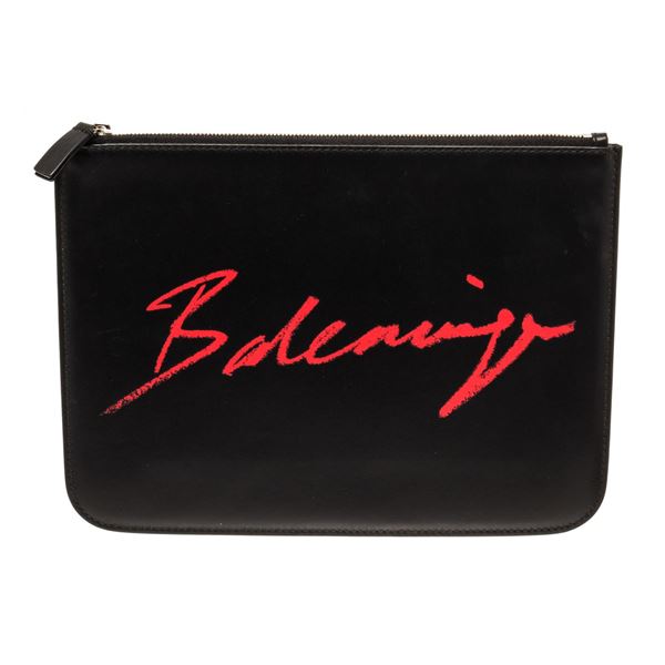 Balenciaga Black Leather Everyday Script Logo Medium Pouch