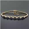 Image 9 : 18K Yellow Gold 2.60 ctw Alternating Oval Sapphire Round Diamond Chain Bracelet