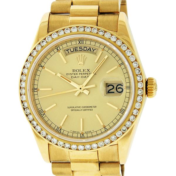 Rolex Mens Quickset 18K Yellow Gold Champagne Index 1CTW Channel Set Diamond Bez