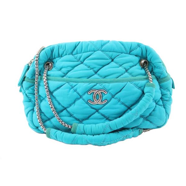 Chanel Turquoise Blue Quilted Bubble Jersey Snake Effect Chain Shoulder Bag