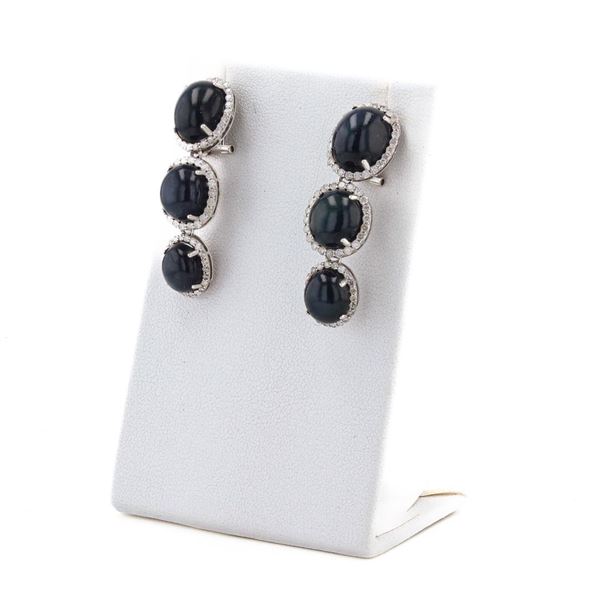 43.81 ctw Blue Sapphire and 1.88 ctw Diamond 14K White Gold Earrings