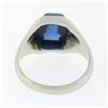 Image 6 : Mens Vintage 14k Gold Cabochon Bezel Blue Stone Solitaire w/ Engraved Sides Ring
