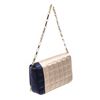 Image 3 : Chanel Beige Blue Satin Chocolate Bar Chain Shoulder Bag