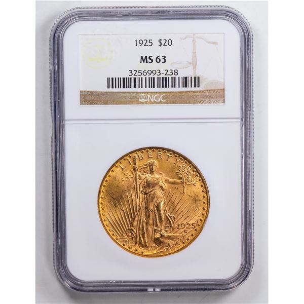 1925 $20 Double Eagle Gold Coin NGC MS63