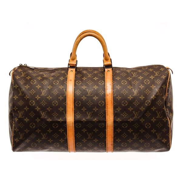 Louis Vuitton Brown Monogram Canvas Keepall 55 Travel Bag