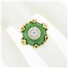 Image 3 : Vintage 18K Gold 0.15 ctw Diamond Cluster Green Enamel Large Prong Domed Tall Ri