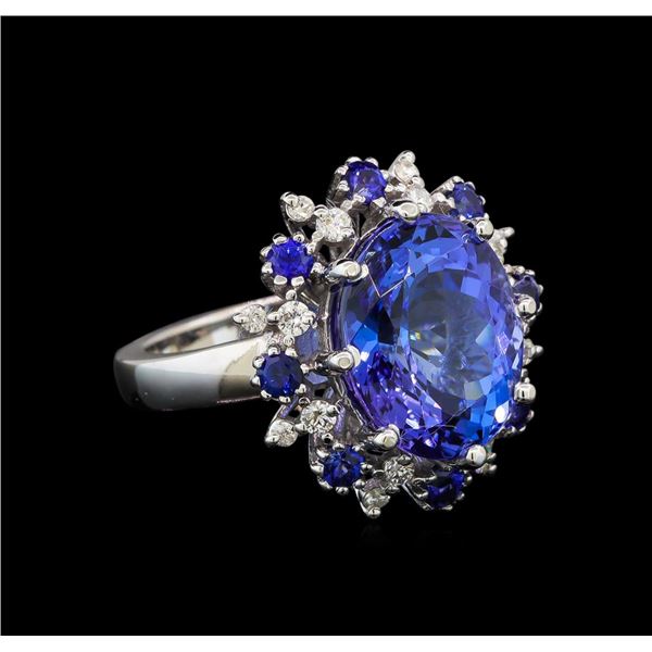 14KT White Gold 9.22 ctw Tanzanite, Sapphire and Diamond Ring