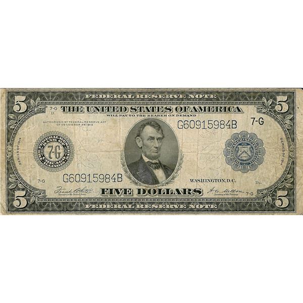 1914 $5 Federal Reserve Bank Note