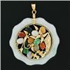 Image 3 : Vintage 14k Gold Multi Color Carved Jade Bamboo Floral Butterfly Large Pendant