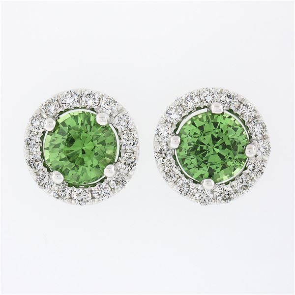 NEW 18k White Gold 2.55 ctw Round Brilliant Tsavorite Stud Earrings & Diamond Ha