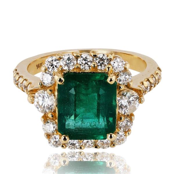 3.10 ctw Emerald and 1.05 ctw Diamond 14K Yellow Gold Ring