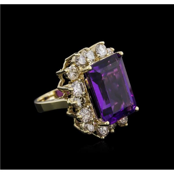 14KT Yellow Gold 10.53 ctw Amethyst and Diamond Ring