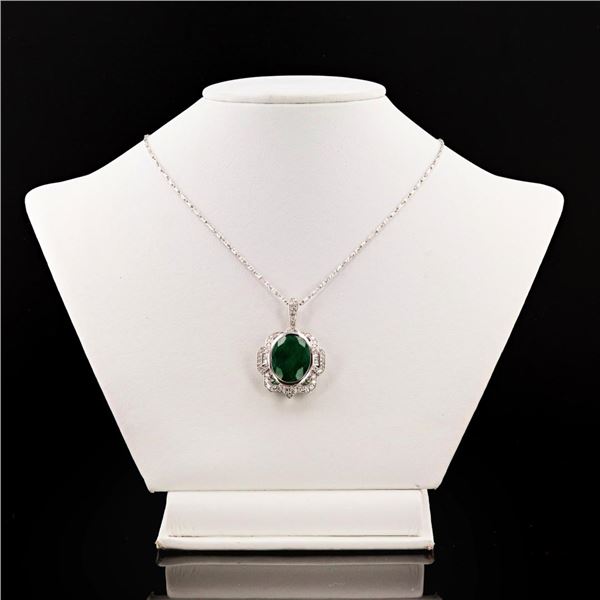 11.37 ctw Emerald and 0.83 ctw Diamond 18K White Gold Pendant