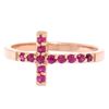 Image 1 : NEW Solid 14k Rose Gold 0.25 ctw Round Cut Blood Red Ruby Curved Cross Band Ring