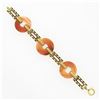 Image 3 : Antique 6.5" 14k Yellow Gold Orange Agate Orange & Green Enamel Link Bracelet