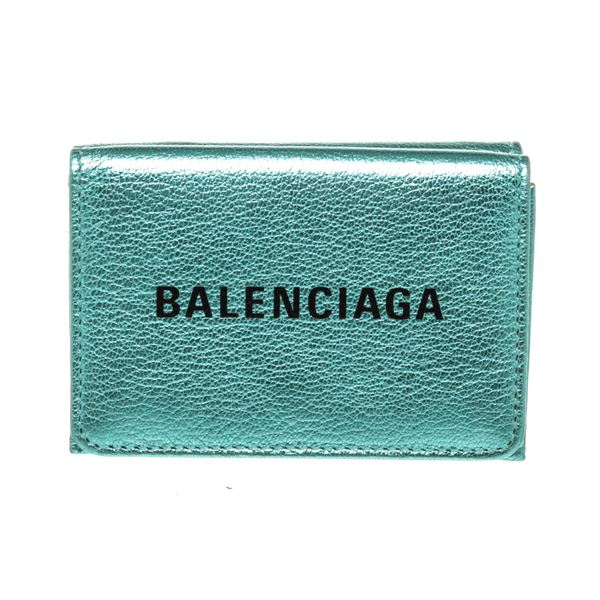 Balenciaga Blue Leather Logo Trifold Wallet