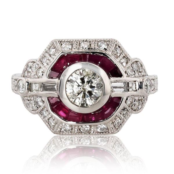 0.58 ctw Diamond and 1.06 ctw Ruby Platinum Ring (1.1 ctw Diamonds)