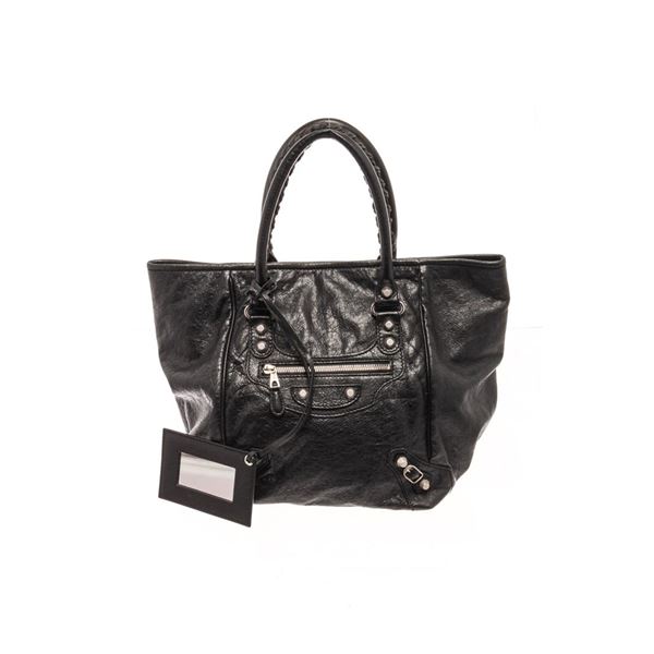 Balenciaga Black Lambskin Leather Velo Tote Bag