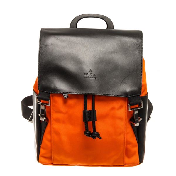 Gucci Black and Orange Leather Nylon Backpack