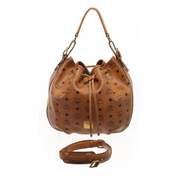 MCM Cognac Visetos Leather Bucket Bag