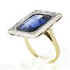 Image 9 : Antique 18K TT Gold Bezel Blue Stone 1.1 ctw Old Mine Cut Diamond Platter Ring