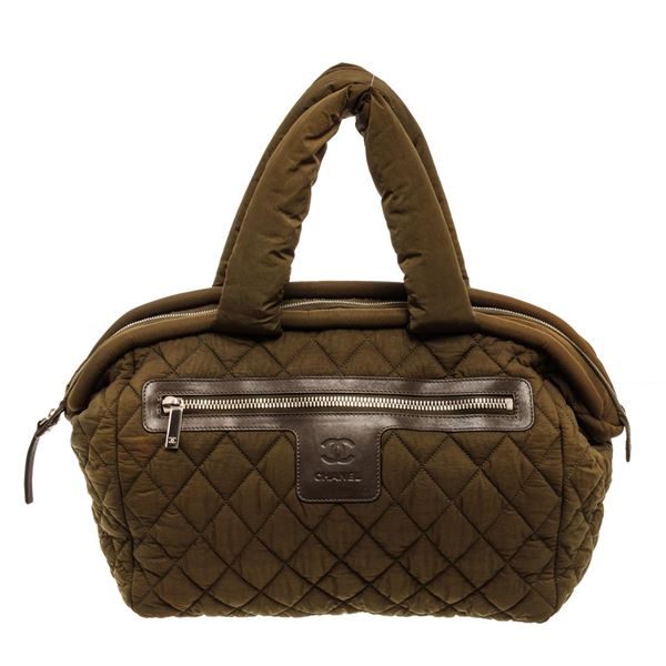 Chanel Dark Green Quilted Nylon Cocoon Bowling Bag