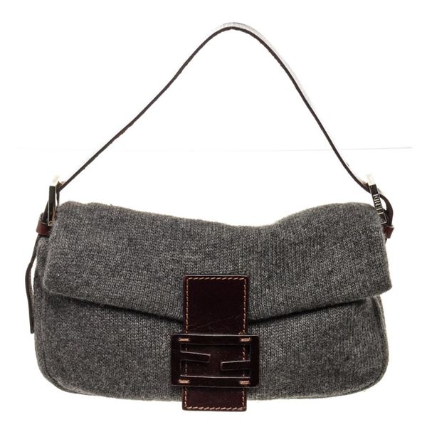 Fendi Black Denim Mamma Baguette Hobo Bag