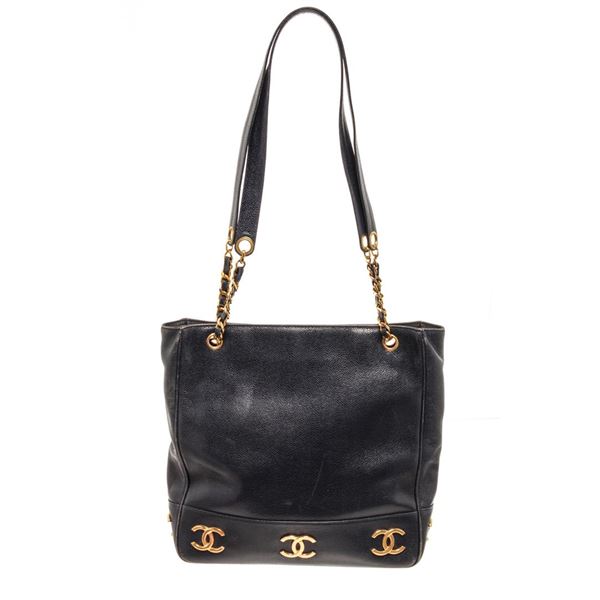 Chanel Navy Caviar Leather Triple CC Shoulder Bag