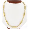 Image 1 : Fancy 14K Gold 29" Grooved Oval Bead Textured Open Bar Link Long Chain Necklace