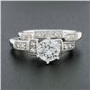 Image 2 : 14K White Gold 1.38 ctw Round 6 Prong Diamond Engagement Ring Matching Band Set