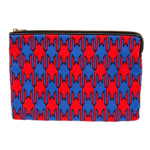 Celine Blue, Multicolor, Red Fabic Houndstooth Zip Pouch