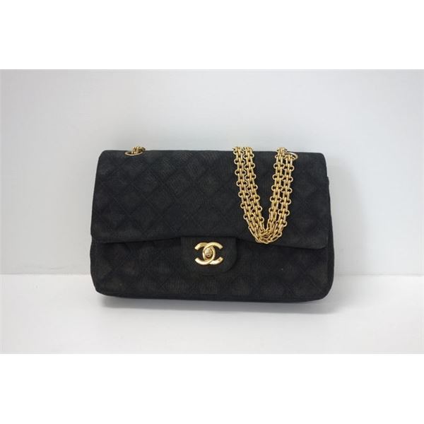 Chanel Black Quilted Fabric Medium Flap Bag